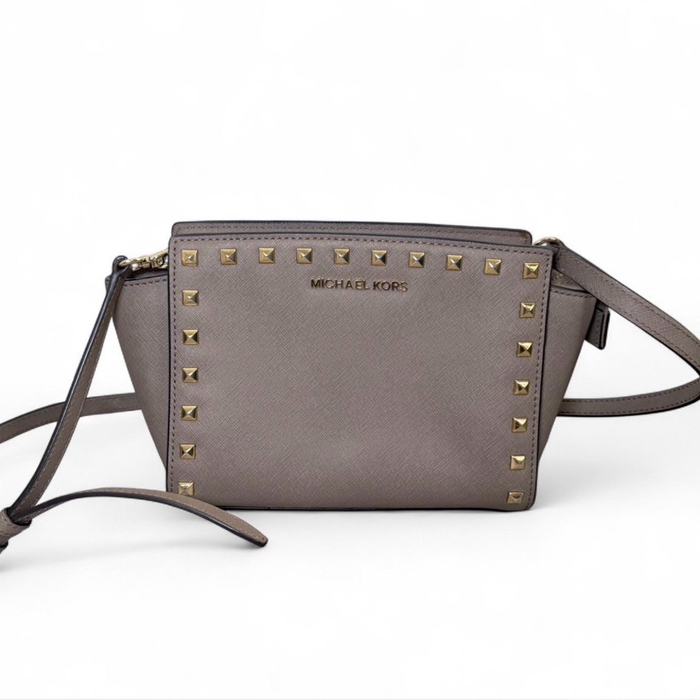 Michael Kors Studded Crossbody Bag Taupe Gold Hardware Purse